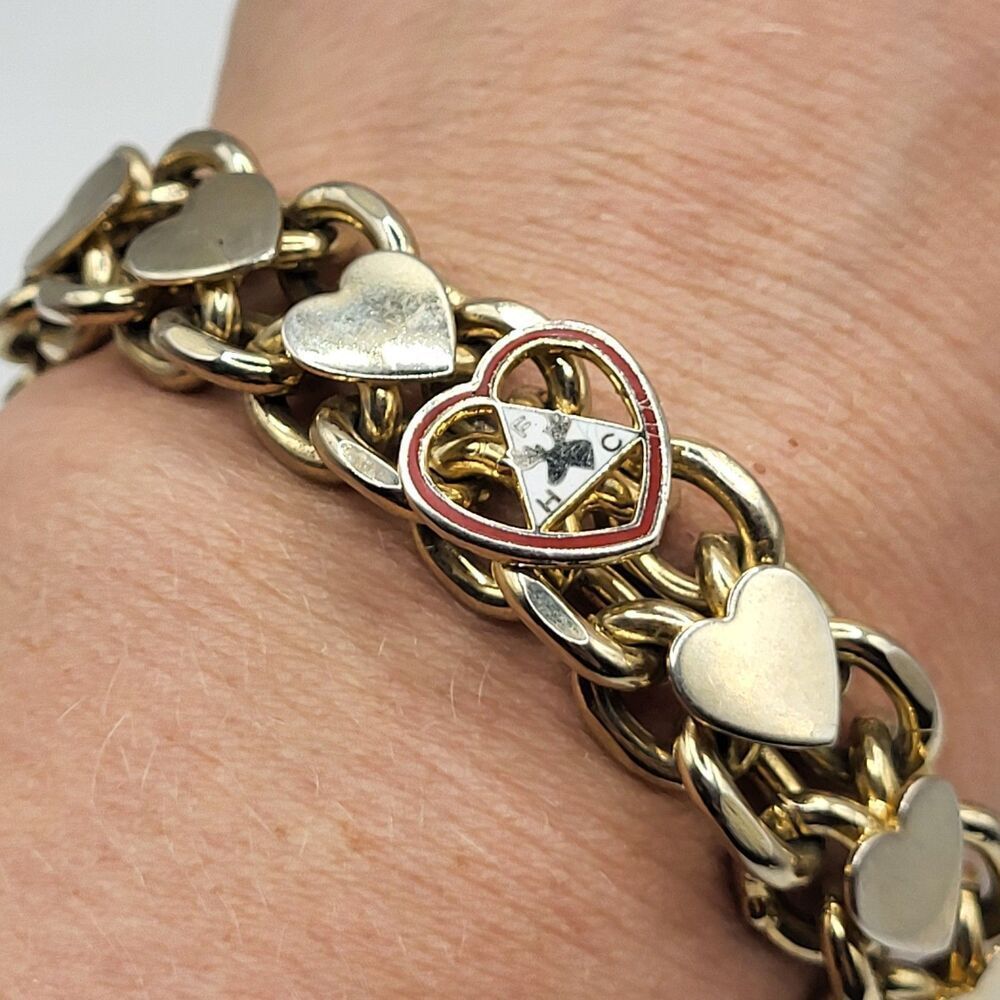VintageβGold Tone FHC Moose Club Link Heart Bracelet 8in Chunky